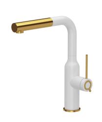 Quadri Stamford Kitchen Mixer Tap White with PVD Gold Finish and Pull-Out Spout 1208967686