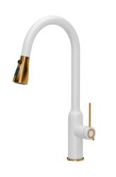 Quadri Stamford Kitchen Faucet White with PVD Copper Finish with Removable Spout and Spray Mode 1208967692