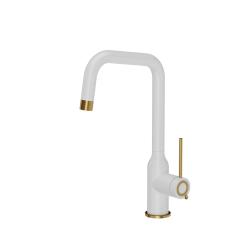 Quadri Stamford Kitchen Faucet White with PVD Gold Finish with Swivel Angular Spout 1208967697