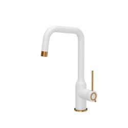 Quadri Stamford Kitchen Mixer Tap White with PVD Copper Finish with Swivel Angular Spout 1208967700