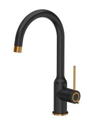 Quadri Stamford Kitchen Mixer Tap Black with Copper Finish with Swiveling Round Spout 1208967706