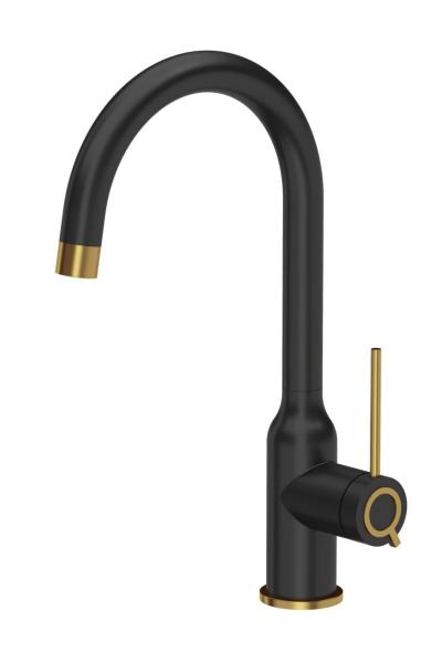 Quadri Stamford Kitchen Mixer Tap Black with Gold Finish with Swivel Round Spout 1208967709