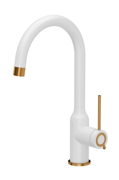 Quadri Stamford Kitchen Mixer Tap White with Copper Finish with Swivel Round Spout 1208967711