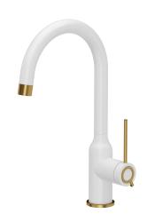 Quadri Stamford Kitchen Faucet White with Gold Finish with Swivel Round Spout 1208967712