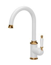 Quadri Workshop Classic Nostalgic White Kitchen Faucet with PVD Copper Finish and Ceramic Handle 1208967722