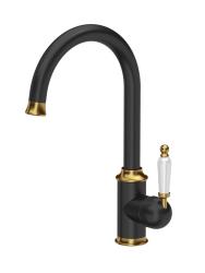 Quadri Worksop Classic Nostalgic Black with PVD Gold Finish Kitchen Faucet with Ceramic Handle 1208967725