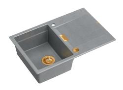 Quadri Minton Granite Top-Mount Grey Sink 76x50cm with Reversible Drainer and Copper Plug - 1208967743