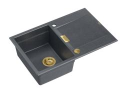 Quadri Minton Granite Surface-Mounted Anthracite Sink 76x50cm with Reversible Drip Tray and Gold Plug - 1208967745