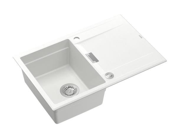 Quadri Minton Granite Top-Mount White Sink 76x50cm with Reversible Drainer and Stainless Steel Plug - 1208967747