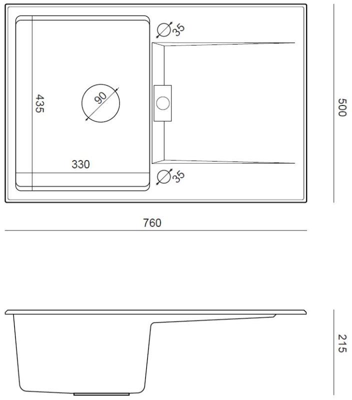 Quadri Minton Granite Top-Mount White Sink 76x50cm with Reversible Drainer and Stainless Steel Plug - 1208967747