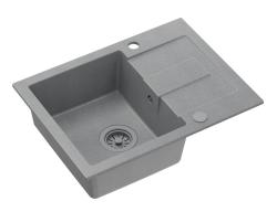 Quadri Sutton Grey Granite Drop-In Sink 60x45cm with Draining Board, Reversible with Grey Plug - 1208967750