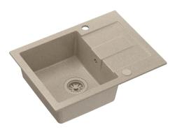 Quadri Sutton Beige Sand Granite Top-Mount Sink 60x45cm with Draining Board, Reversible with Beige Plug - 1208967751