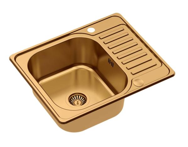 Aquadesign Rudolf Copper PVD Sink 580x480mm Top-mounted with Draining Rack, Reversible - 1208967753