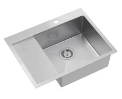 Aquadesign Clara Sink Stainless Steel with Right-side Bowl 62x48cm Top-mounted or Flush-mounted with Draining Rack, Faucet Hole Ledge, and Stainless Steel Plug - 1208967755