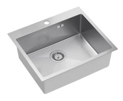 Aquadesign Clara Sink Stainless Steel 55x48cm Top Mount or Flush Mount with Faucet Deck and Stainless Steel Plug - 1208967756