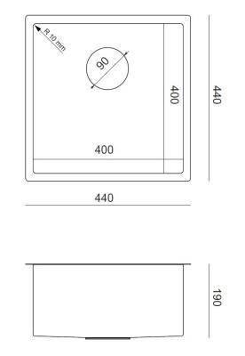 Aquadesign Zara Stainless Steel Sink 44x44cm Under-counter, Flush-mounted, and Surface-mounted with Stainless Steel Plug - 1208967760