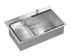 Aquadesign Vesta Stainless Steel Sink 76x49cm for Surface and Flush Mounting with Faucet Deck, including Stainless Steel Plug and Accessories - 1208967762