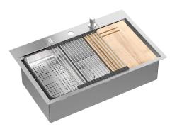 Aquadesign Vesta Stainless Steel Sink 76x49cm for Surface and Flush Mounting with Faucet Deck, including Stainless Steel Plug and Accessories - 1208967762