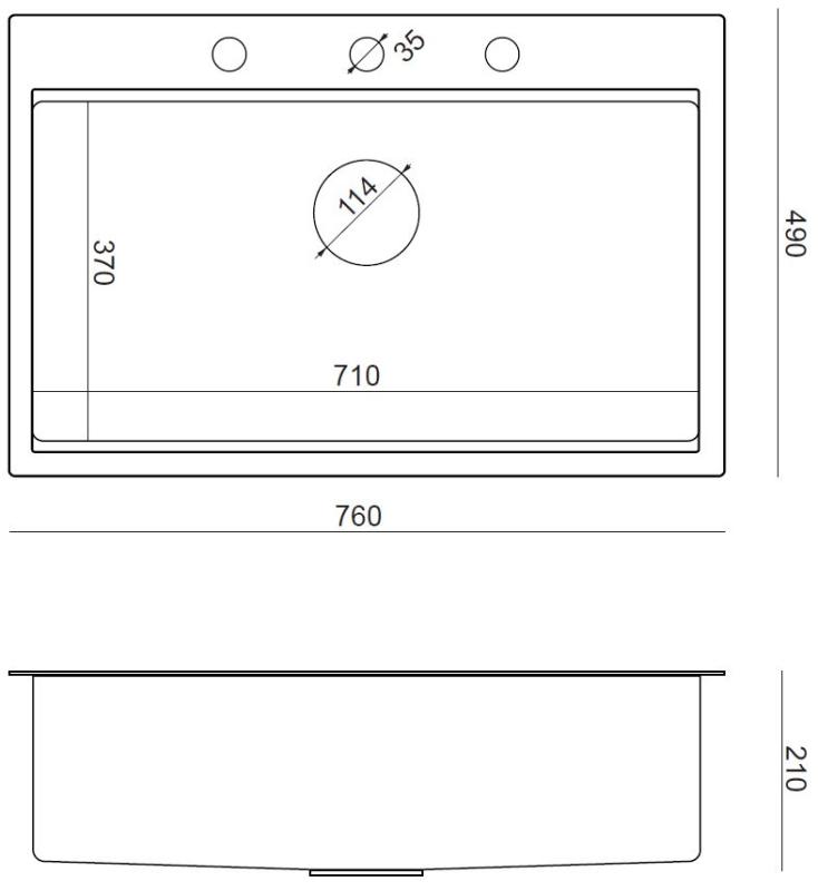 Aquadesign Vesta Stainless Steel Sink 76x49cm for Surface and Flush Mounting with Faucet Deck, including Stainless Steel Plug and Accessories - 1208967762