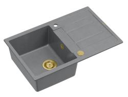 Quadri Sheffield Grey Granite Countertop Sink 78x50cm with Draining Board and Gold Plug - 1208967764