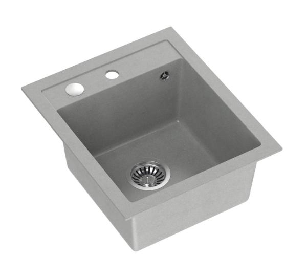 Quadri London Granite Grey Sink 43x50cm with Tap Hole Bench and Stainless Steel Plug - 1208967765