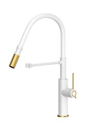 Quadri Retford Kitchen Mixer Tap White with Gold Finish and Flexible White Spout 1208967770