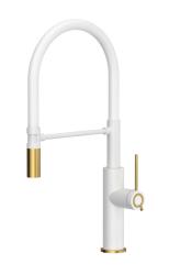 Quadri Retford Kitchen Mixer Tap White with Gold Finish and Flexible White Spout 1208967770