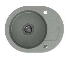 Quadri London Gray Granite Round Sink with Draining Area and Stainless Steel Plug 585x460mm Reversible - 1208967772