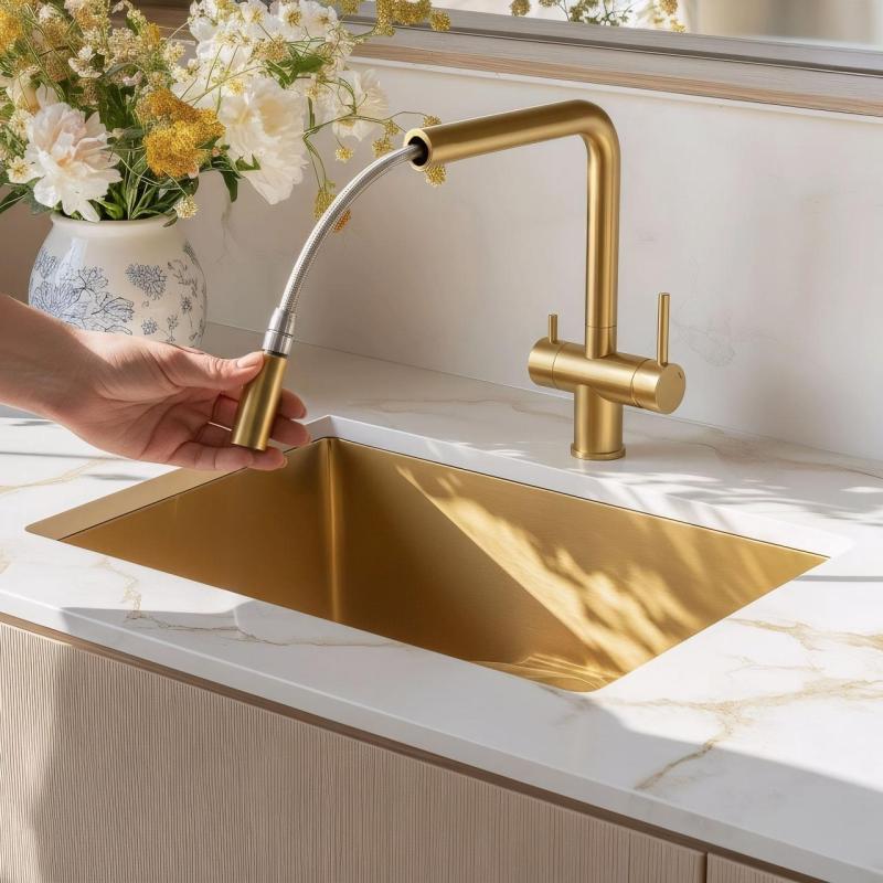 Quadri Ellesmere Kitchen Mixer Tap PVD Gold 3-way with Extra Connection for Filtered Water 1208967781