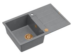 Quadri Sheffield Grey Granite Top-Mount Sink 78x50cm with Draining Area and Copper Plug - 1208967791