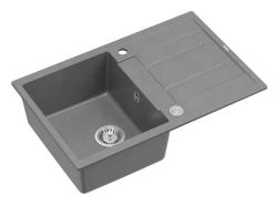 Quadri Sheffield Grey Granite Top-Mount Sink 78x50cm with Draining Area and Stainless Steel Plug - 1208967793