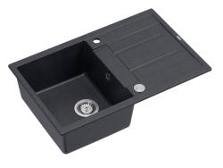 Quadri Sheffield Anthracite Granite Top-Mount Sink 78x50cm with Draining Board and Stainless Steel Plug - 1208967794