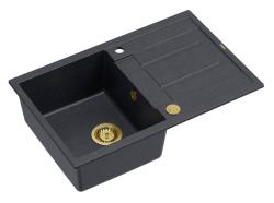 Quadri Sheffield Anthracite Granite Top-Mount Sink 78x50cm with Draining Area and Gold Plug - 1208967795