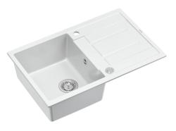 Quadri Sheffield White Granite Top-Mount Sink 78x50cm with Draining Area and Stainless Steel Plug - 1208967798