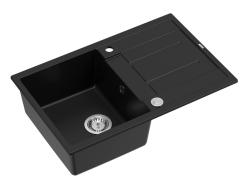 Quadri Sheffield Black Granite Top-Mount Sink 78x50cm with Draining Area and Stainless Steel Plug - 1208967805