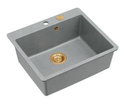 Quadri Sheffield Grey Granite Top-Mount or Flush-Mount Sink 57x50 cm with Faucet Hole Deck and Copper Plug - 1208967809