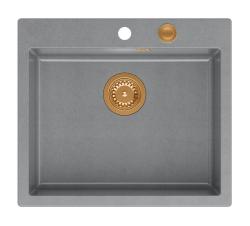 Quadri Sheffield Grey Granite Top-Mount or Flush-Mount Sink 57x50 cm with Faucet Hole Deck and Copper Plug - 1208967809