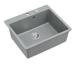 Quadri Sheffield Grey Granite Drop-In or Flush-Mount Sink 57x50 cm with Faucet Deck and Stainless Steel Plug - 1208967810