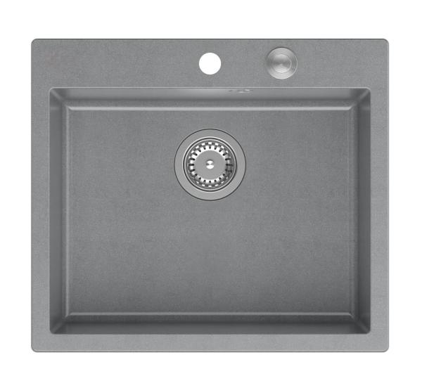 Quadri Sheffield Grey Granite Drop-In or Flush-Mount Sink 57x50 cm with Faucet Deck and Stainless Steel Plug - 1208967810