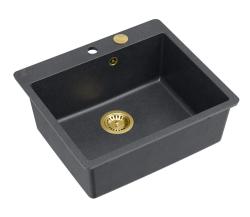 Quadri Sheffield Anthracite Granite Surface-Mounted or Flush-Mounted Sink 57x50 cm with Tap Hole Bench and Gold Plug - 1208967813