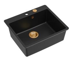 Quadri Sheffield Anthracite Granite Top-mount or Flush-mount Sink 57x50 cm with Faucet Deck and Copper Plug - 1208967814