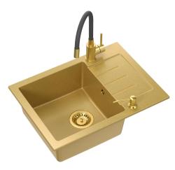 Quadri Kendal Set with Kitchen Faucet with Flexible Spout, Liquid Dispenser, and Granite Gold-colored Sink 60x44 cm with Draining Area - 1208967839