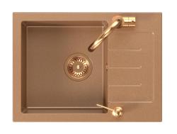 Quadri Kendal Set with Kitchen Faucet, Liquid Dispenser, and Granite Copper-colored Sink 60x44 cm with Draining Area and Copper Plug and Overflow - 1208967840