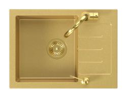 Quadri Kendal Set with Kitchen Faucet, Liquid Dispenser, and Granite Gold-Colored Sink 60x44 cm with Draining Area and Gold Plug and Overflow - 1208967842