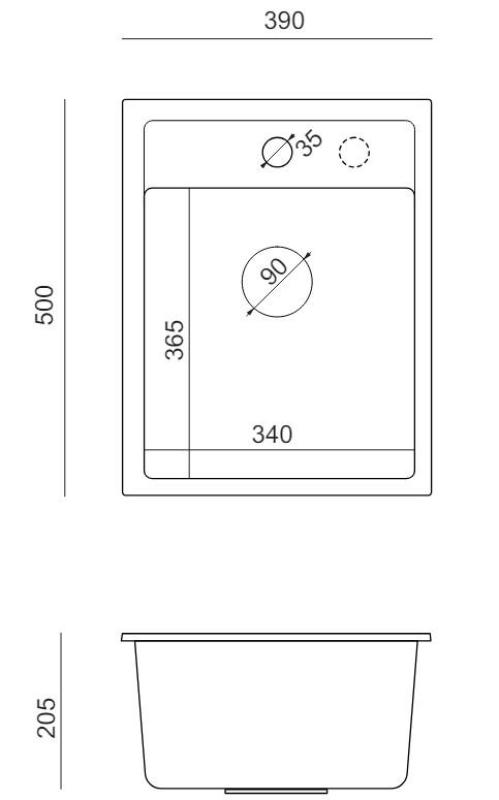 Quadri London Granite Grey Sink 39x50 cm with Tap Hole for Surface Mount - 1208967844