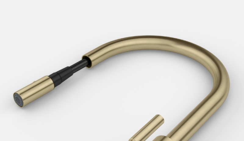 Franke Mythos Masterpiece Kitchen Faucet Gold with J-Spout and Pull-Out Spray - 115.0711.558