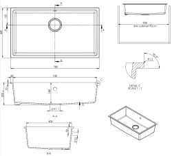 GraniteMy Universal Large White Granite Sink 74x40 cm with Gun Metal Plug - 1208967895