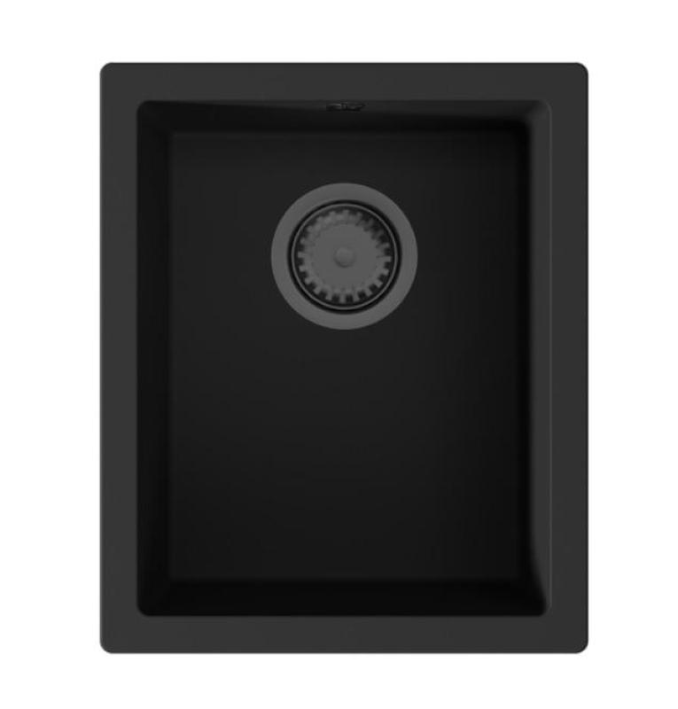 GraniteMy Universal Black Granite Sink 34x40 cm black top mount undermount and flush mount with gun metal plug 1208967901