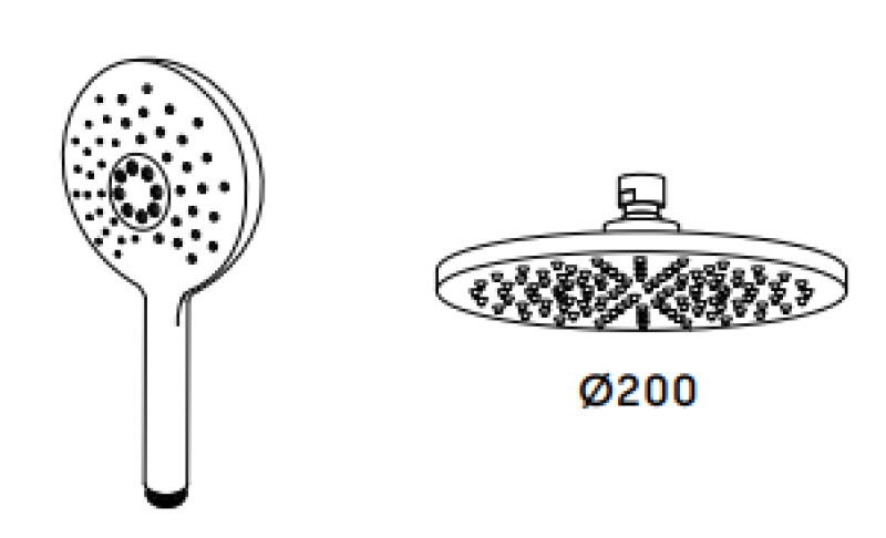 Waterevolution Flow three-way shower mixer with overhead shower and round hand shower chrome T131NR01