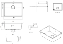 GraniteMy Universal Granite Black Sink 55x40 cm for countertop, undermount, and flush mount with gun metal plug - 1208967932